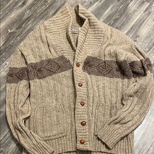 London Fog Men's Tan Cardigan with Brown Accents